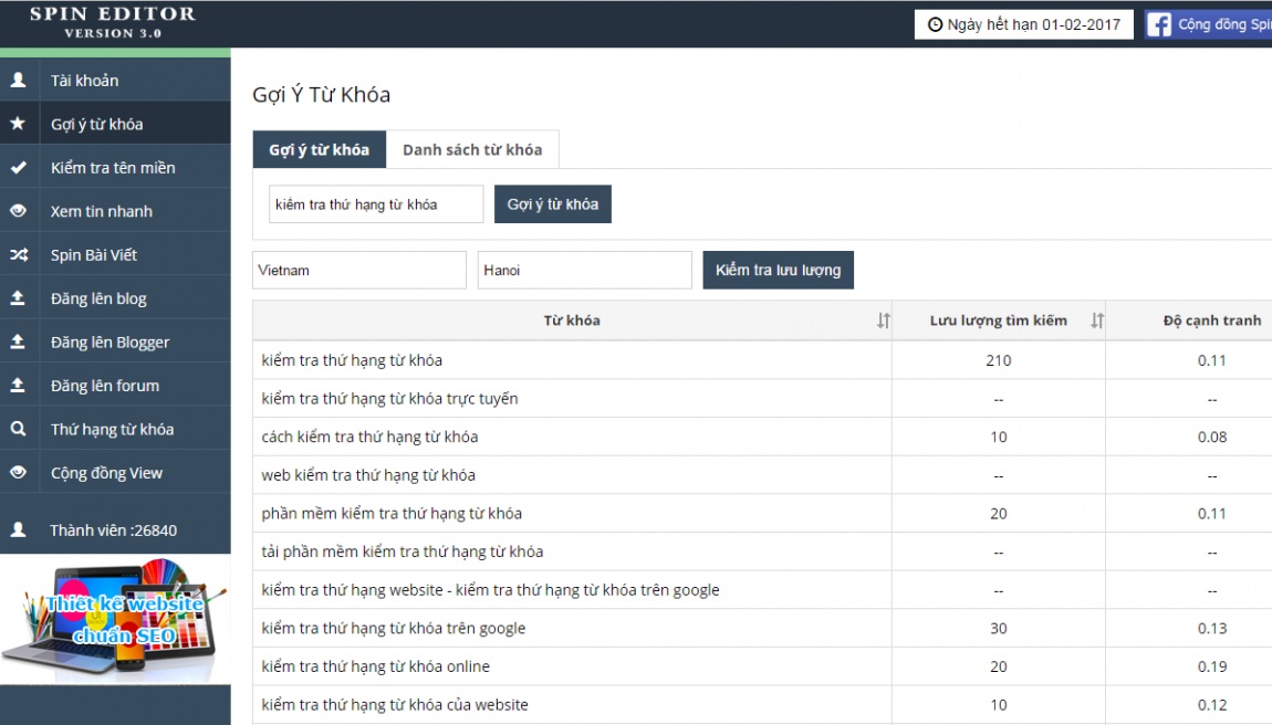 Phần mềm kiểm tra thứ hạng từ khóa website – Spineditor