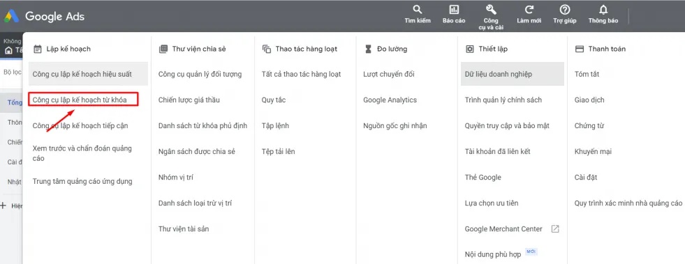 Keyword Planner (Công cụ lập kế hoạch từ khóa)