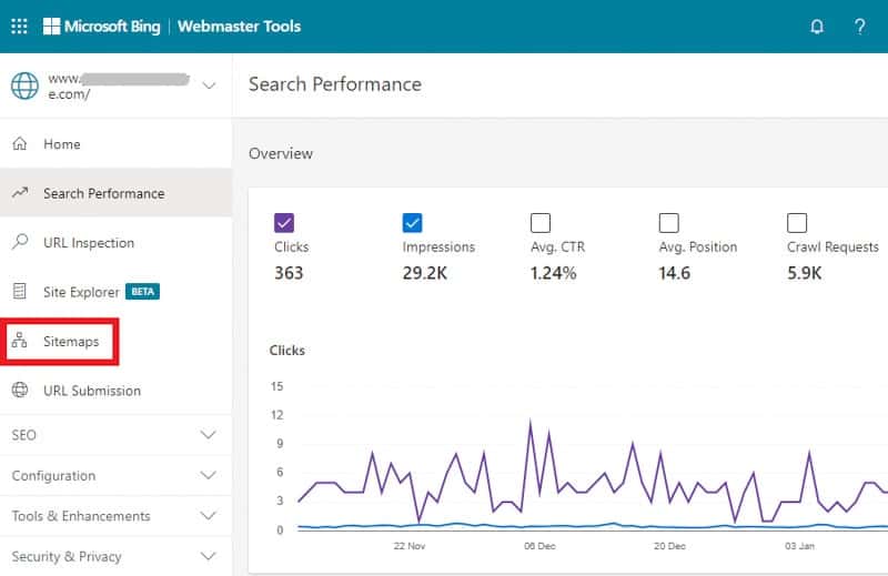 Nhấn vào tùy chọn Sitemaps