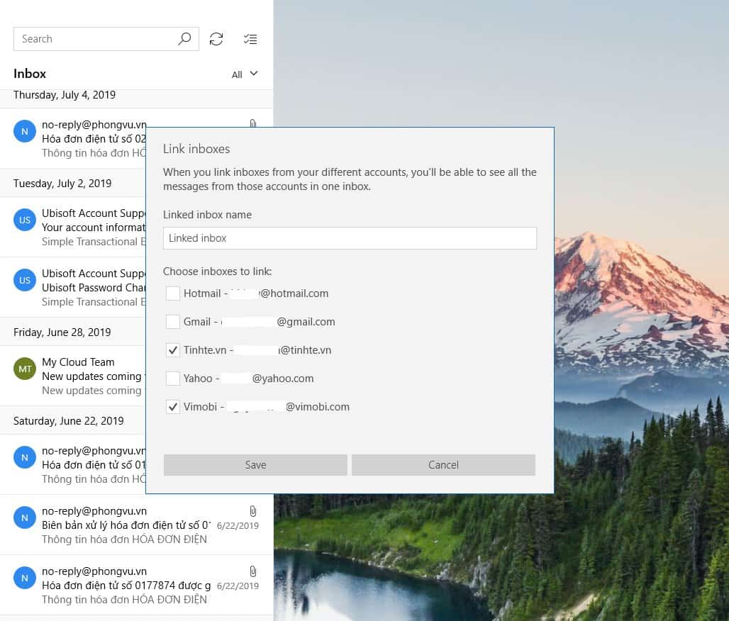 Chế độ Linked Inbox cho phép bạn lựa chọn mail từ tài khoản nào xuất hiện trong Inbox