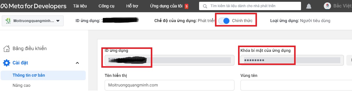 lấy App ID và App Secret Facebook