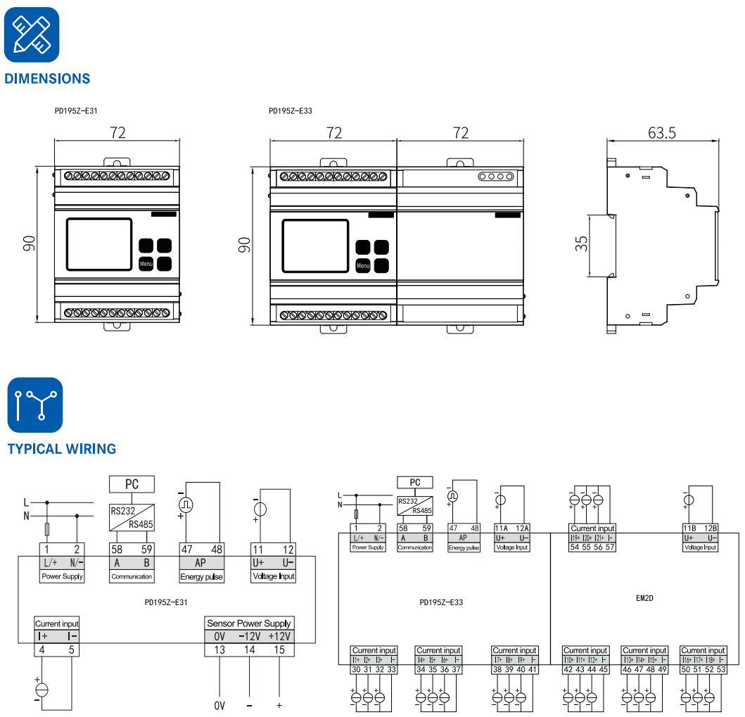 Đồng hồ đo công suất đa kênh DC PD195Z-E33